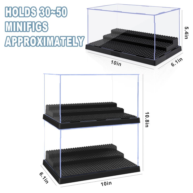 Pokiiulk 2 Pack Display Case for Minifigure Action Figures Blocks  Acrylic Minifigure Display Case Box Storage with 3 Movable Steps Gift for Kids Adults (Black) - Image 3